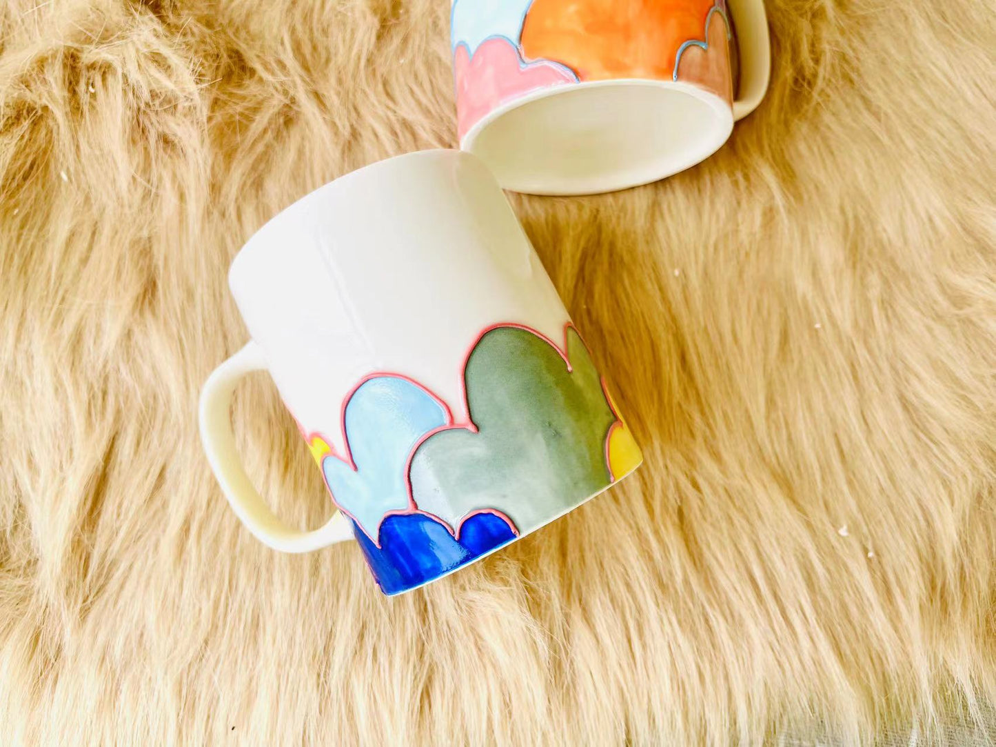 Colorful Cloud Ceramic Coffee Mug, Personalized Handmade Pottery Mug for Gifts