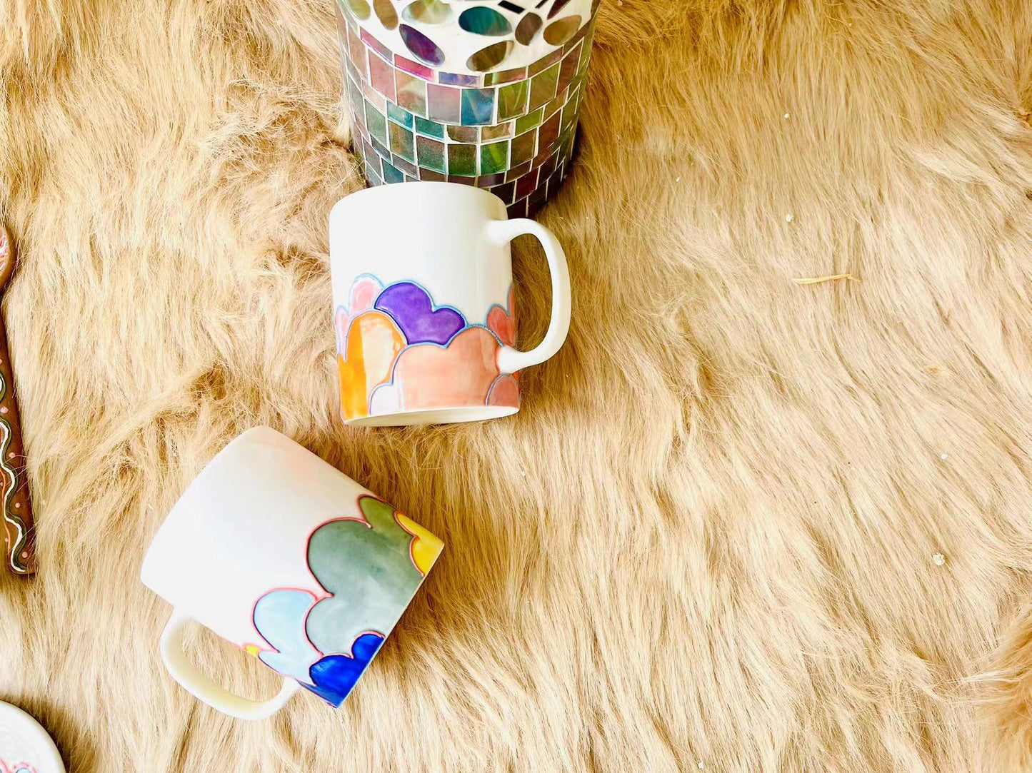 Colorful Cloud Ceramic Coffee Mug, Personalized Handmade Pottery Mug for Gifts