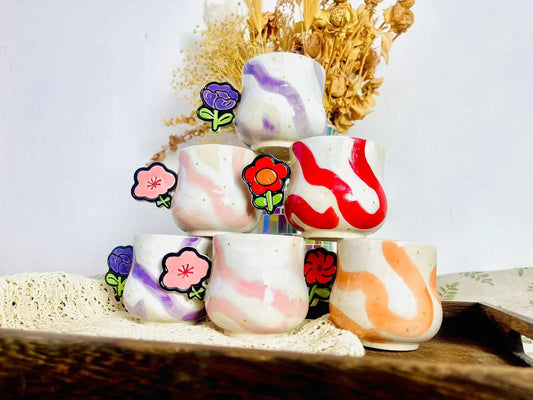 Adorable Flower Handmade Ceramic Mugs, Personalized 9 Oz Coffee Mug for Heartwarming Moments