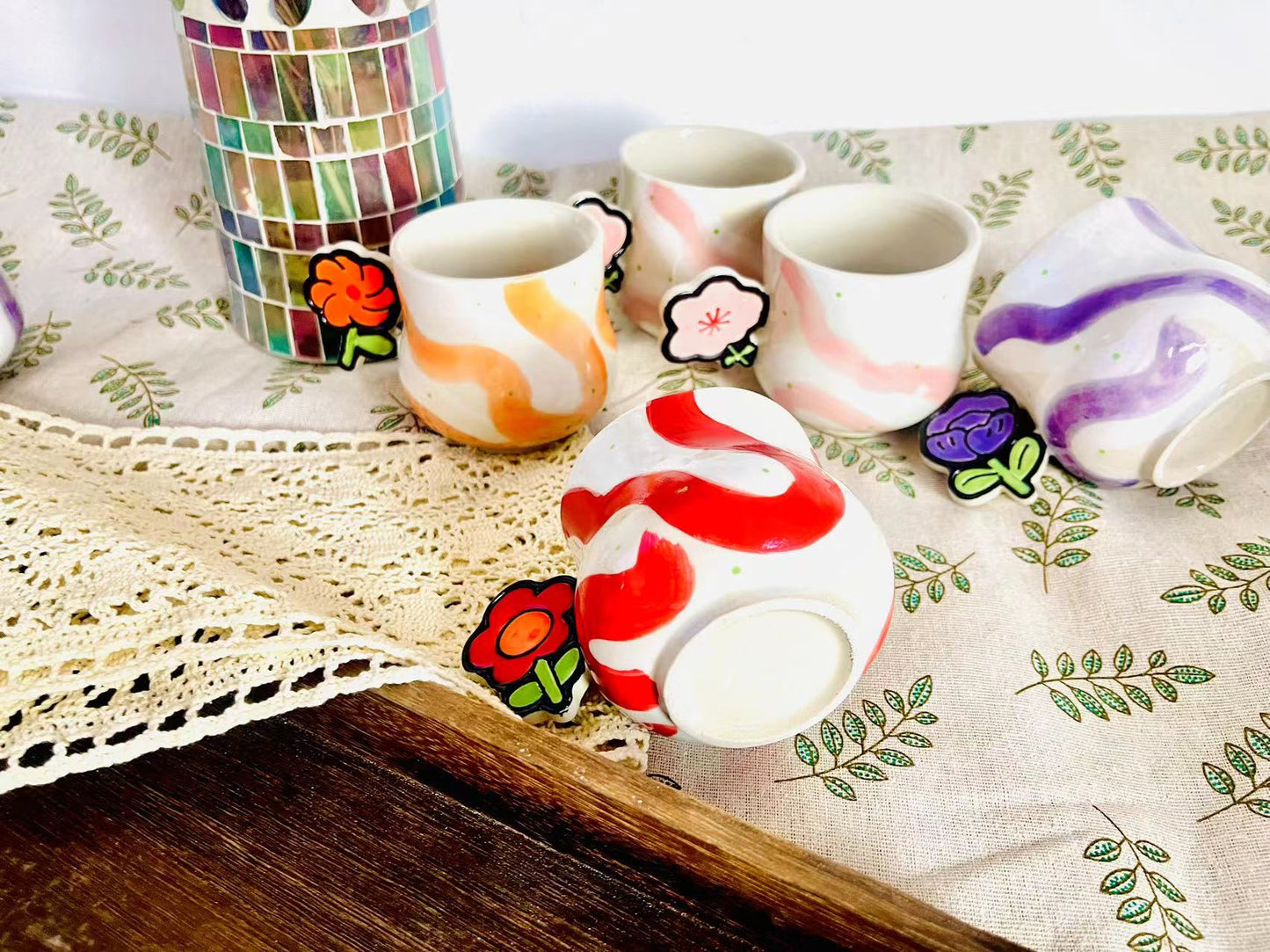 Adorable Flower Handmade Ceramic Mugs, Personalized 9 Oz Coffee Mug for Heartwarming Moments