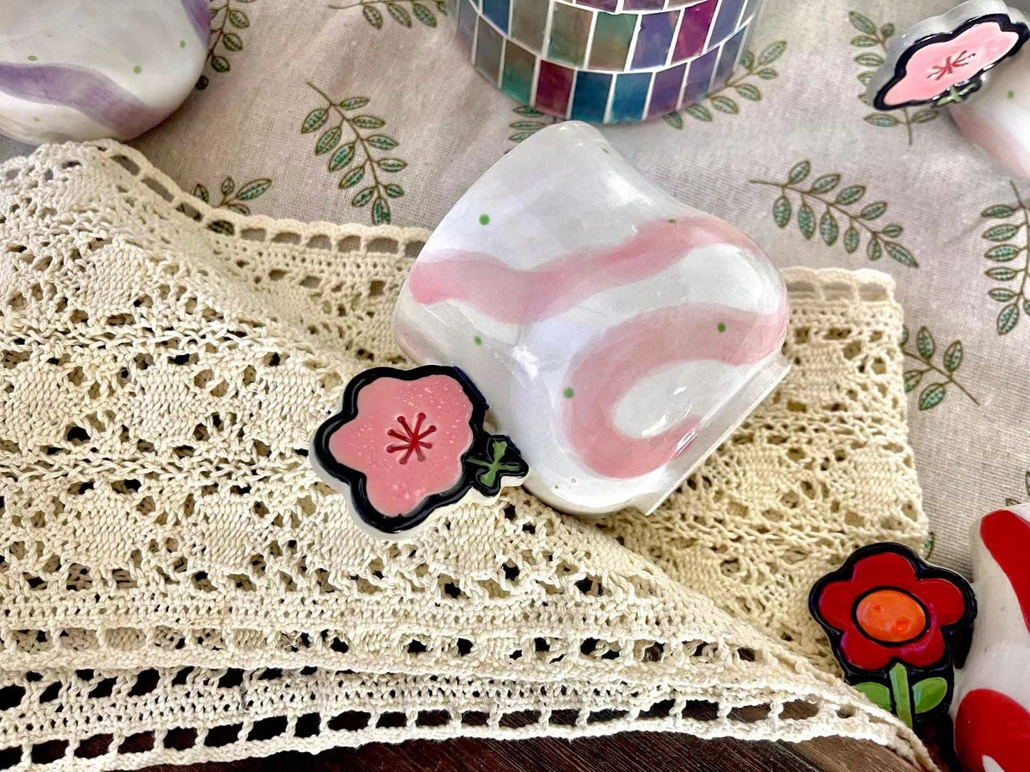 Adorable Flower Handmade Ceramic Mugs, Personalized 9 Oz Coffee Mug for Heartwarming Moments