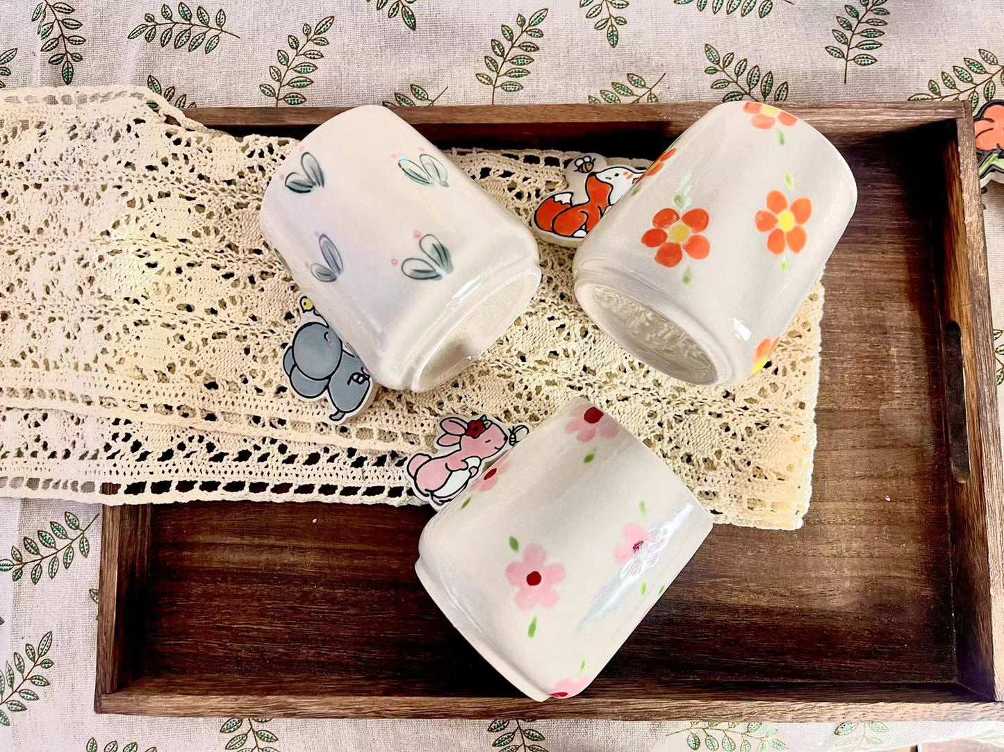 Animal Handle Ceramic Coffee Mug, Hand-painted Personalized Handmade Pottery Cup for Gifts