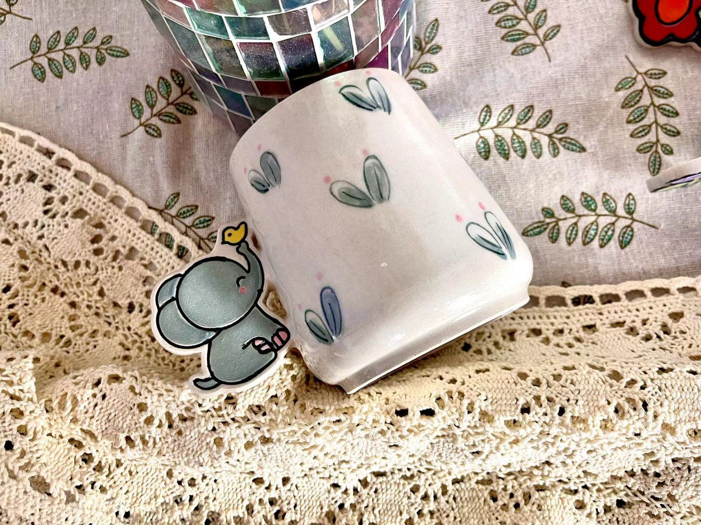 Animal Handle Ceramic Coffee Mug, Hand-painted Personalized Handmade Pottery Cup for Gifts