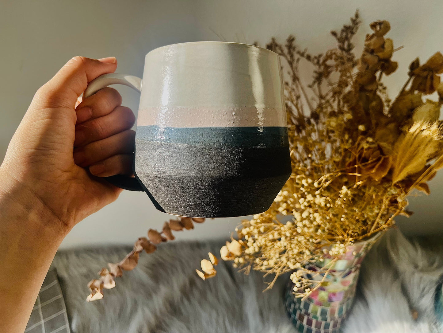 16 Oz Retro Handmade Ceramic Mugs, Personalized Ceramic Cup for Coffee Lovers