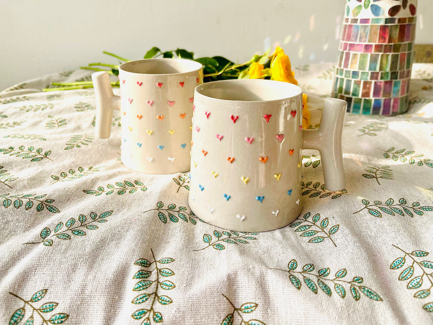 Adorable Rainbow Heart Handmade Ceramic Mug for Gifts