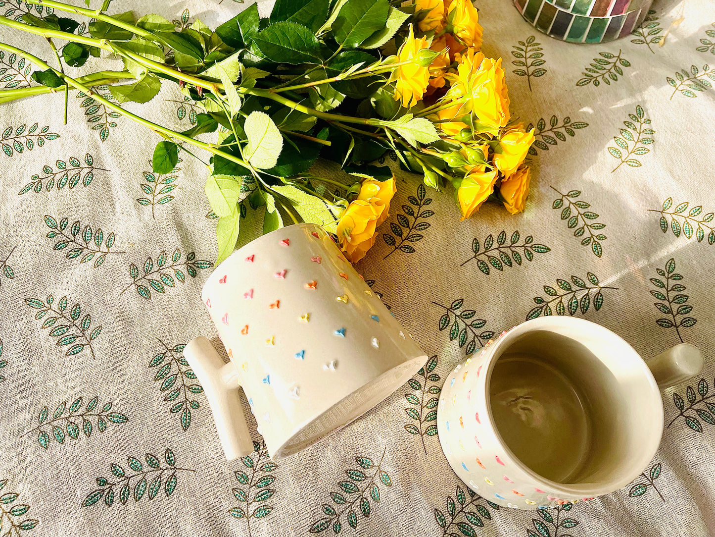 Adorable Rainbow Heart Handmade Ceramic Mug for Gifts