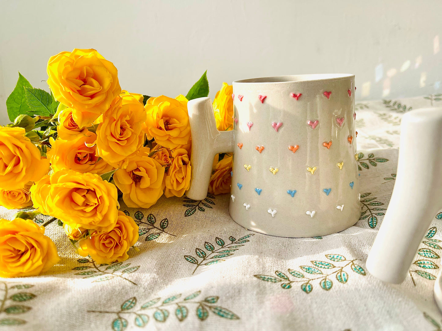 Adorable Rainbow Heart Handmade Ceramic Mug for Gifts