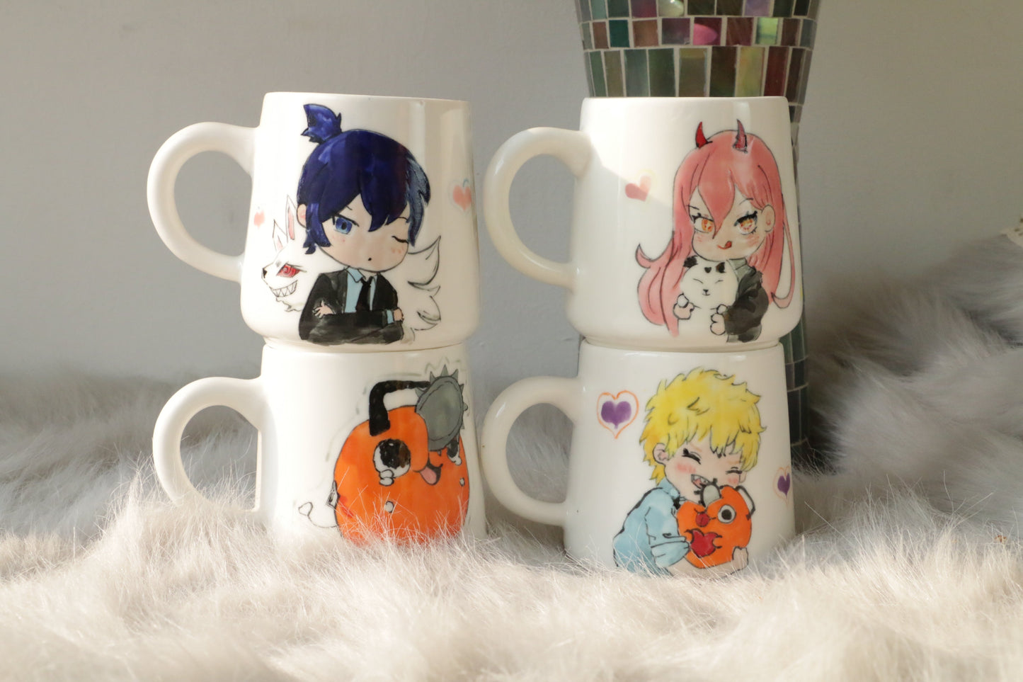 Chainsawman Ceramic Mugs Cute Handpainted, Personalized Ceramic Cup for Anime Lovers