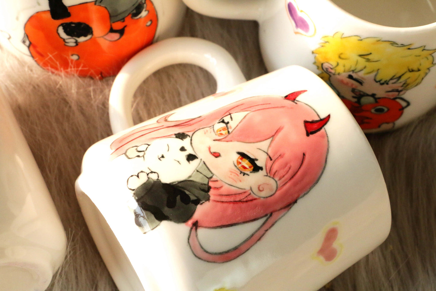 Chainsawman Ceramic Mugs Cute Handpainted, Personalized Ceramic Cup for Anime Lovers