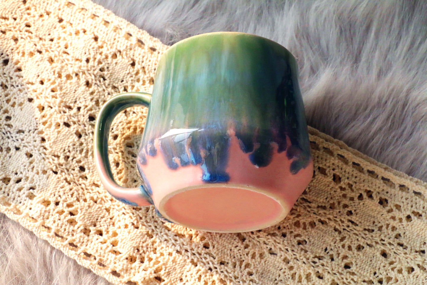 Colorful Ceramic Mug With Flowing Glaze, Personalized Handmade Pottery Mug