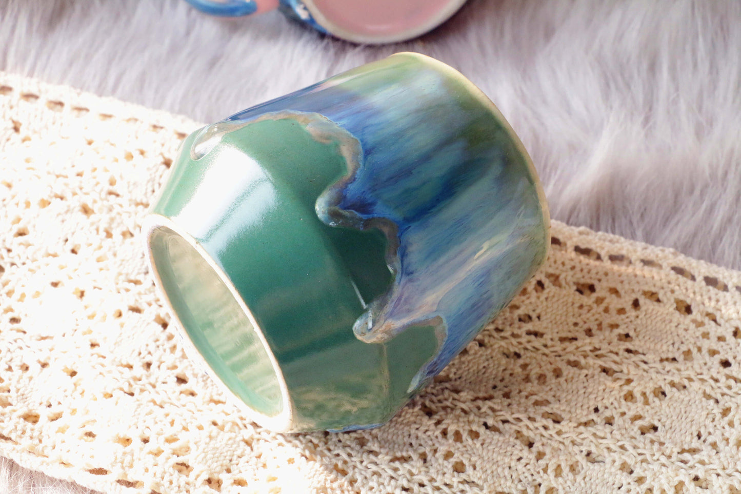 Colorful Ceramic Mug With Flowing Glaze, Personalized Handmade Pottery Mug