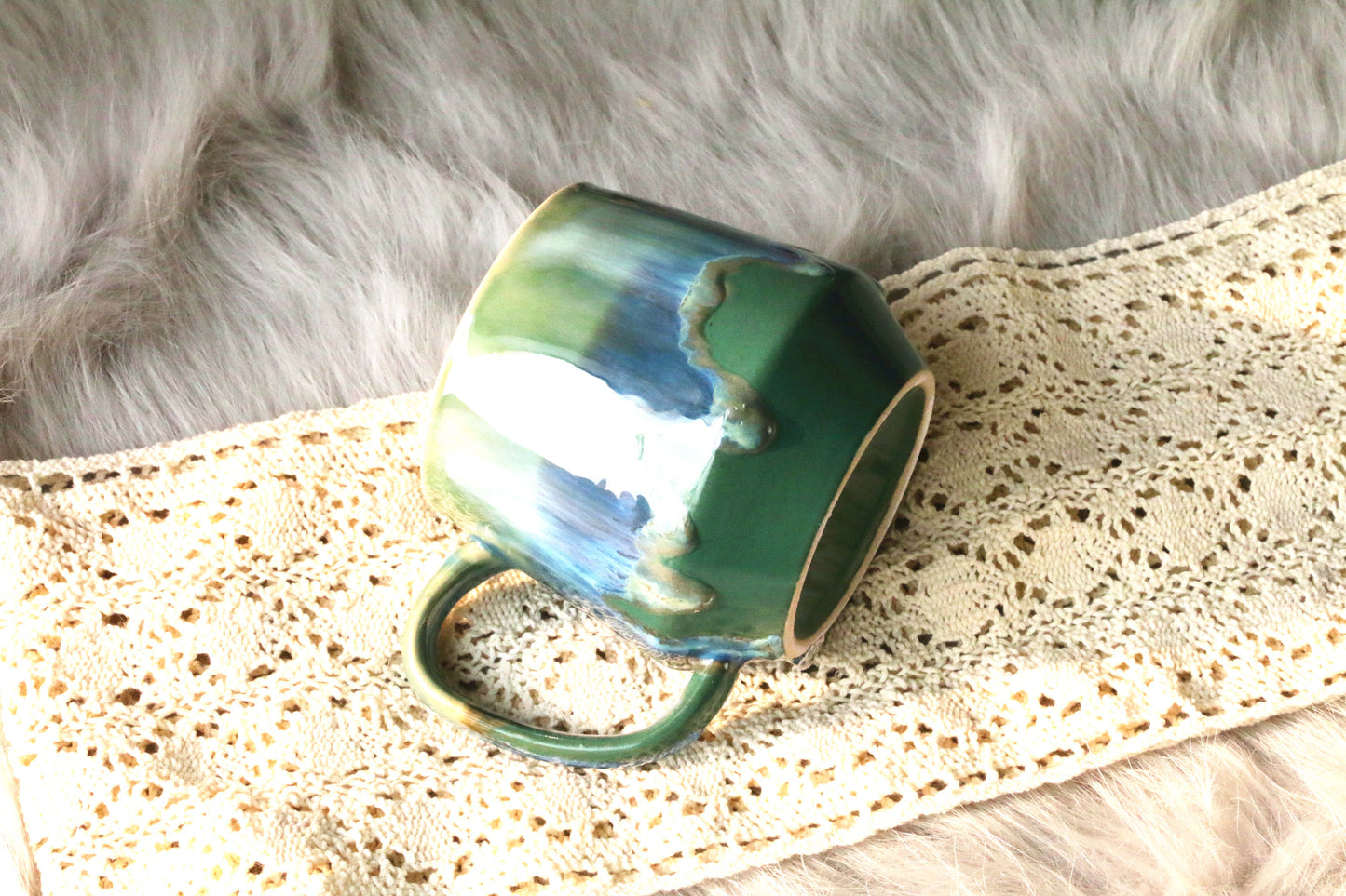 Colorful Ceramic Mug With Flowing Glaze, Personalized Handmade Pottery Mug