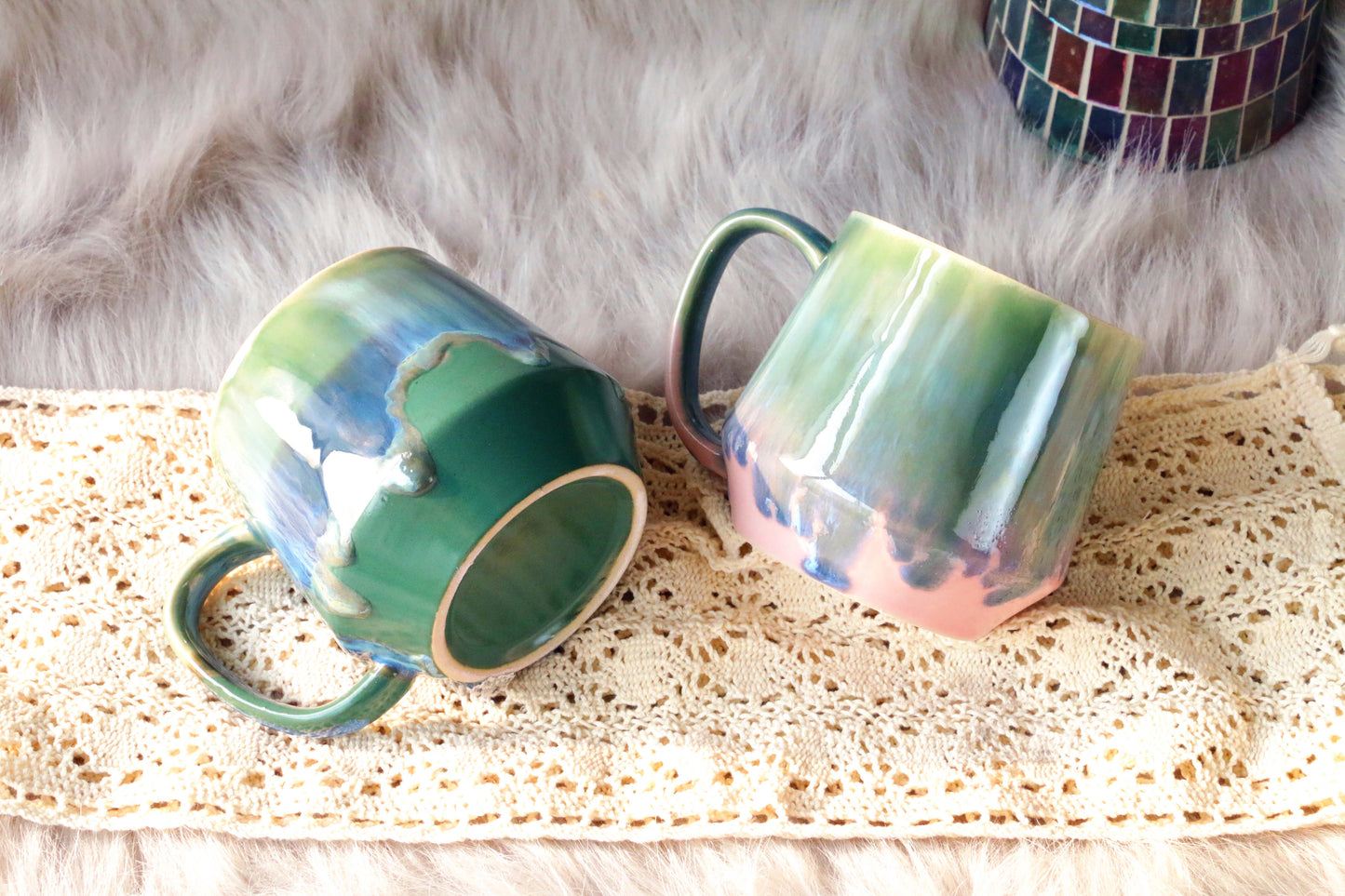 Colorful Ceramic Mug With Flowing Glaze, Personalized Handmade Pottery Mug