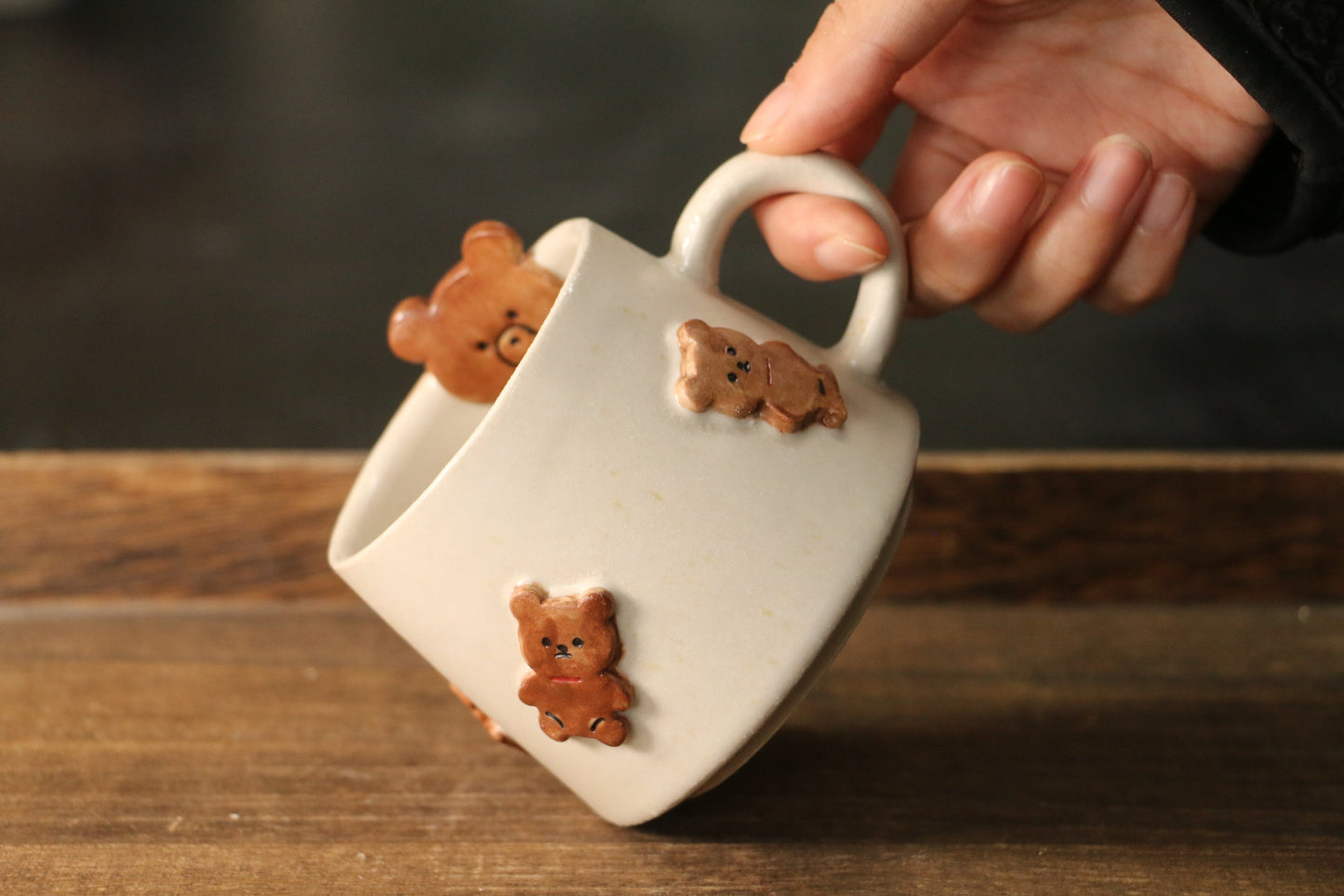 Cute 3D Bear Handmade Ceramic Coffee Mugs for Unique Gifts
