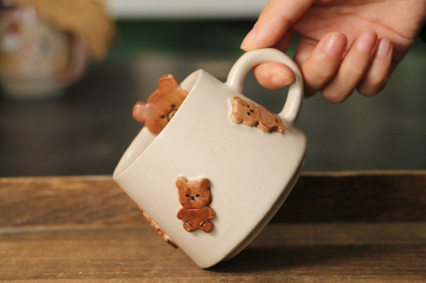 Cute 3D Bear Handmade Ceramic Coffee Mugs for Unique Gifts