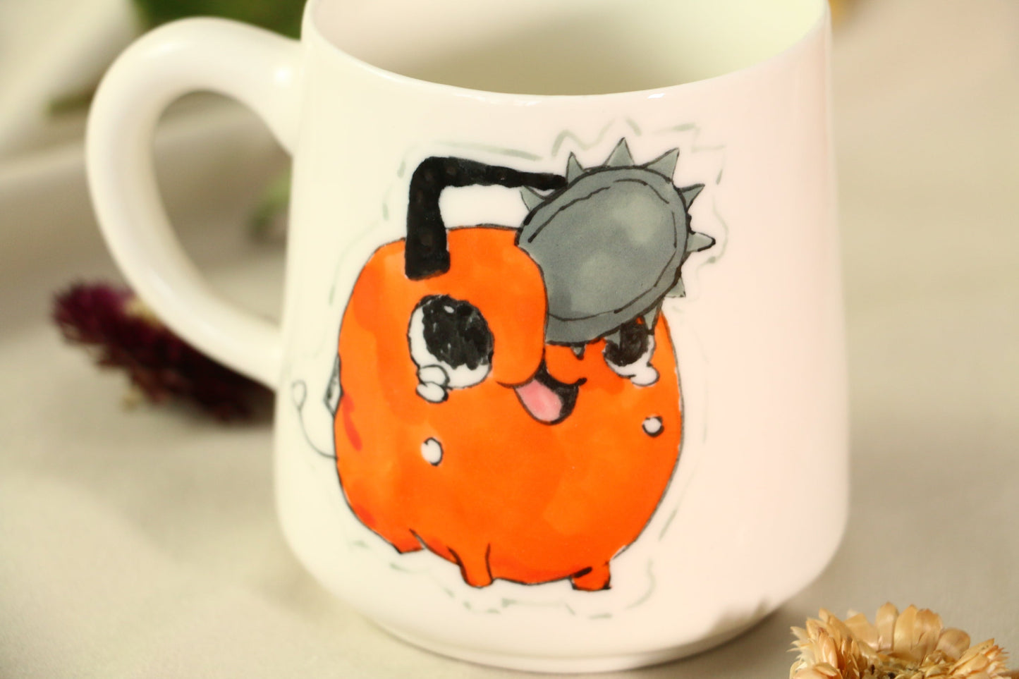 Chainsawman Pochita Handmade Ceramic Mug, Personalized Ceramic Cup for Anime Lovers