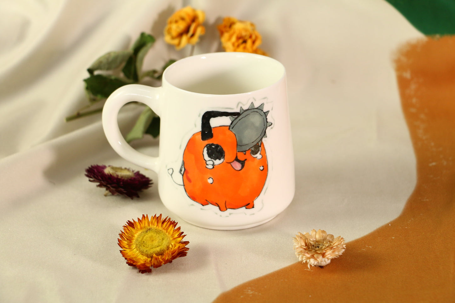 Chainsawman Pochita Handmade Ceramic Mug, Personalized Ceramic Cup for Anime Lovers