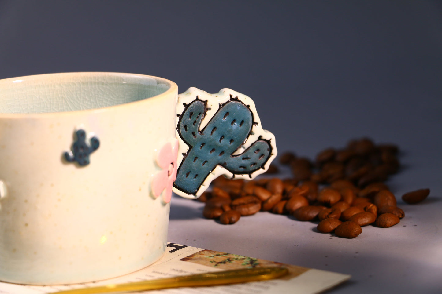 Handmade Cactus Ice Crack Glaze Ceramic Mugs for Housewarming Gifts