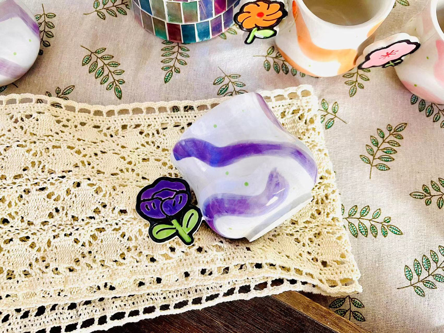 Adorable Flower Handmade Ceramic Mugs, Personalized 9 Oz Coffee Mug for Heartwarming Moments