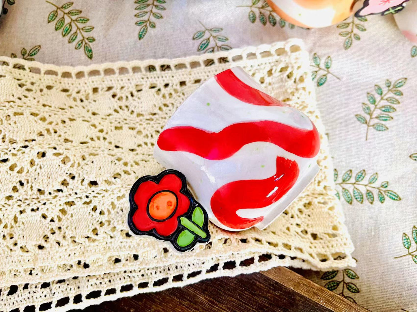 Adorable Flower Handmade Ceramic Mugs, Personalized 9 Oz Coffee Mug for Heartwarming Moments