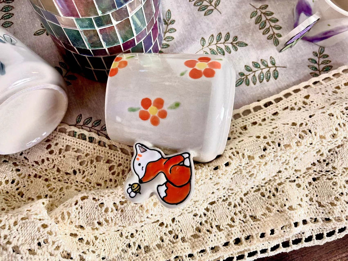 Animal Handle Ceramic Coffee Mug, Hand-painted Personalized Handmade Pottery Cup for Gifts