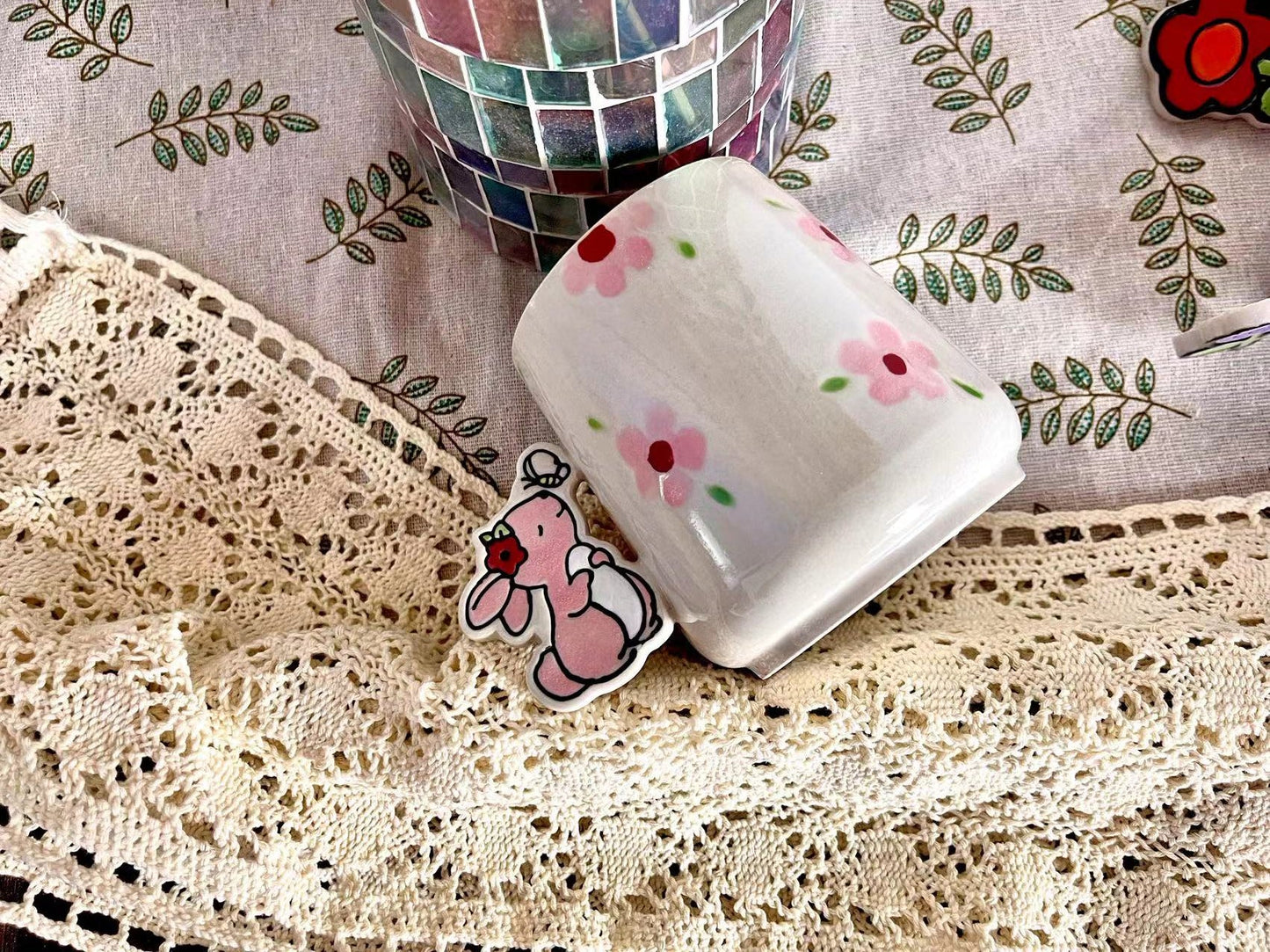 Animal Handle Ceramic Coffee Mug, Hand-painted Personalized Handmade Pottery Cup for Gifts