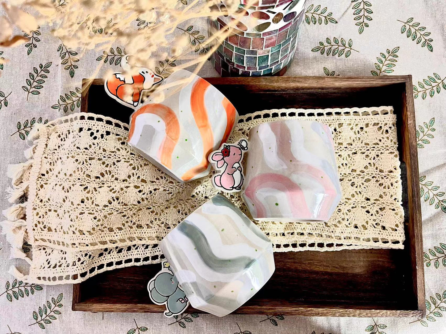 Animal Handle Ceramic Coffee Mug, Hand-painted Personalized Handmade Pottery Cup for Gifts