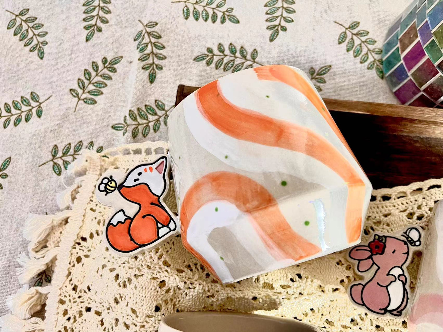 Animal Handle Ceramic Coffee Mug, Hand-painted Personalized Handmade Pottery Cup for Gifts