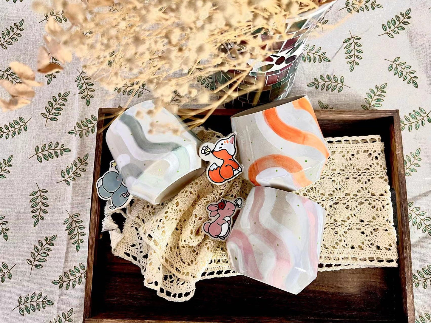 Animal Handle Ceramic Coffee Mug, Hand-painted Personalized Handmade Pottery Cup for Gifts