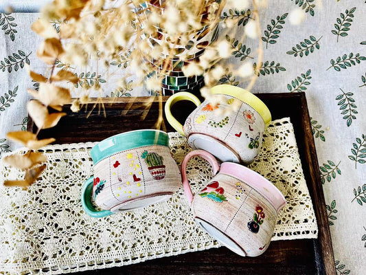 12 Ounce Retro Handpainted Animal Plant Ceramic Mugs, Personalized Ceramic Cup for Coffee Lovers