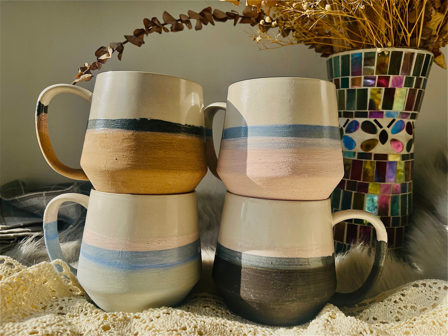 16 Oz Retro Handmade Ceramic Mugs, Personalized Ceramic Cup for Coffee Lovers