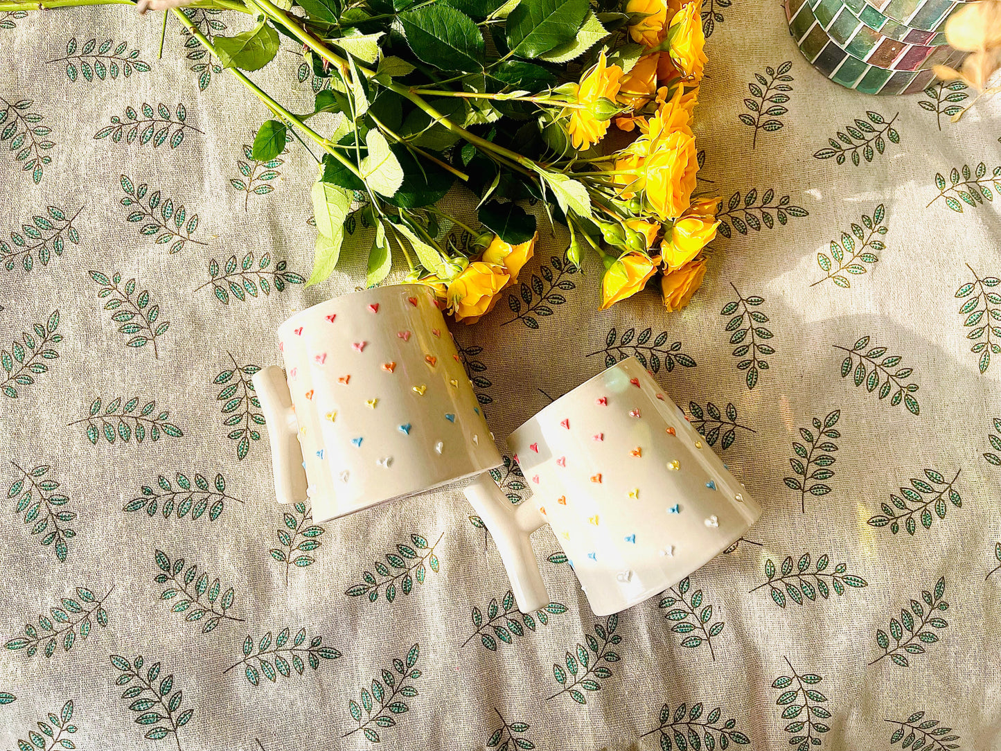 Adorable Rainbow Heart Handmade Ceramic Mug for Gifts