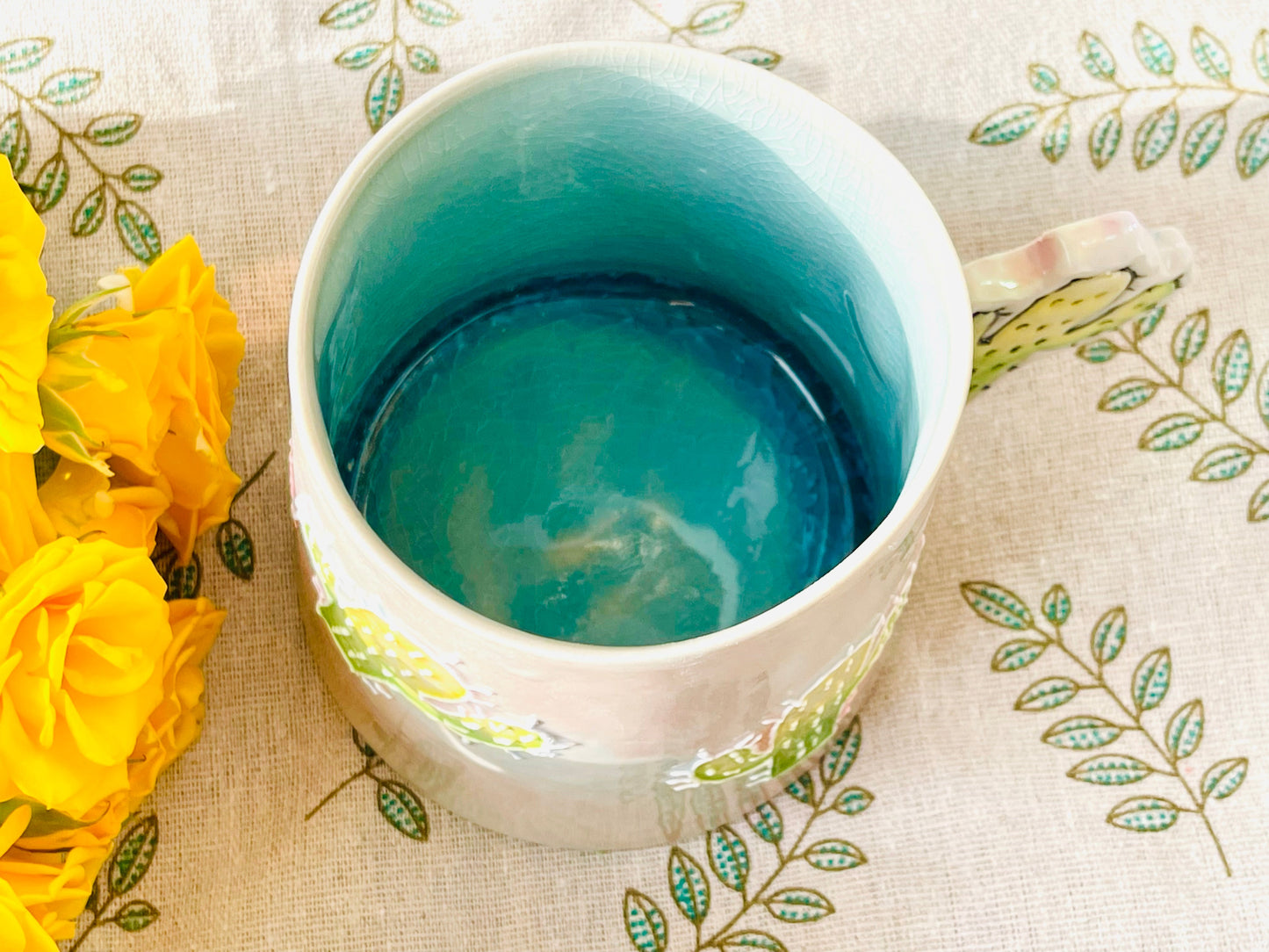 Hand-Painted Leaves&Cactus Ice Crack Glaze Ceramic Mugs