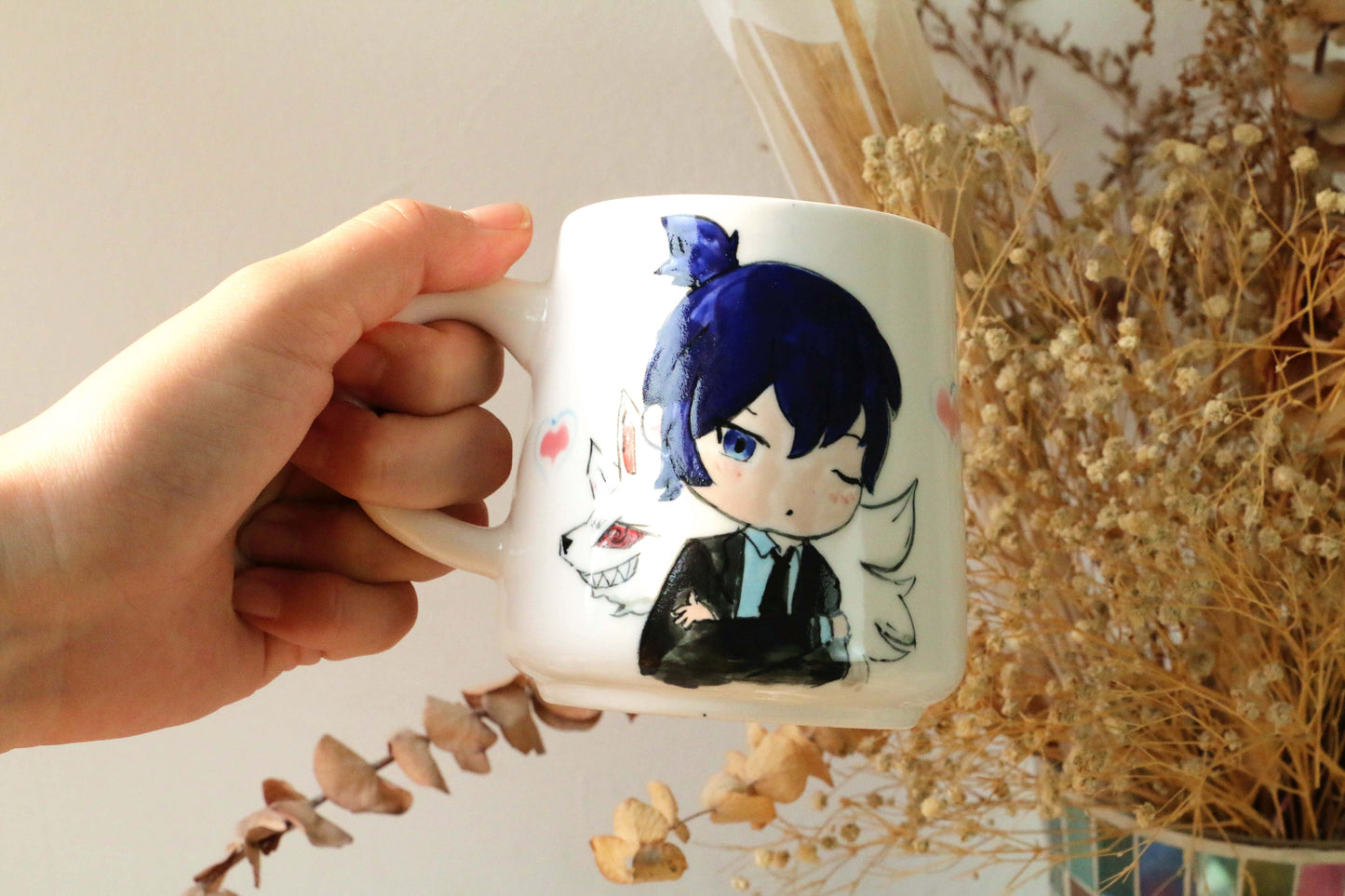 Chainsawman Ceramic Mugs Cute Handpainted, Personalized Ceramic Cup for Anime Lovers