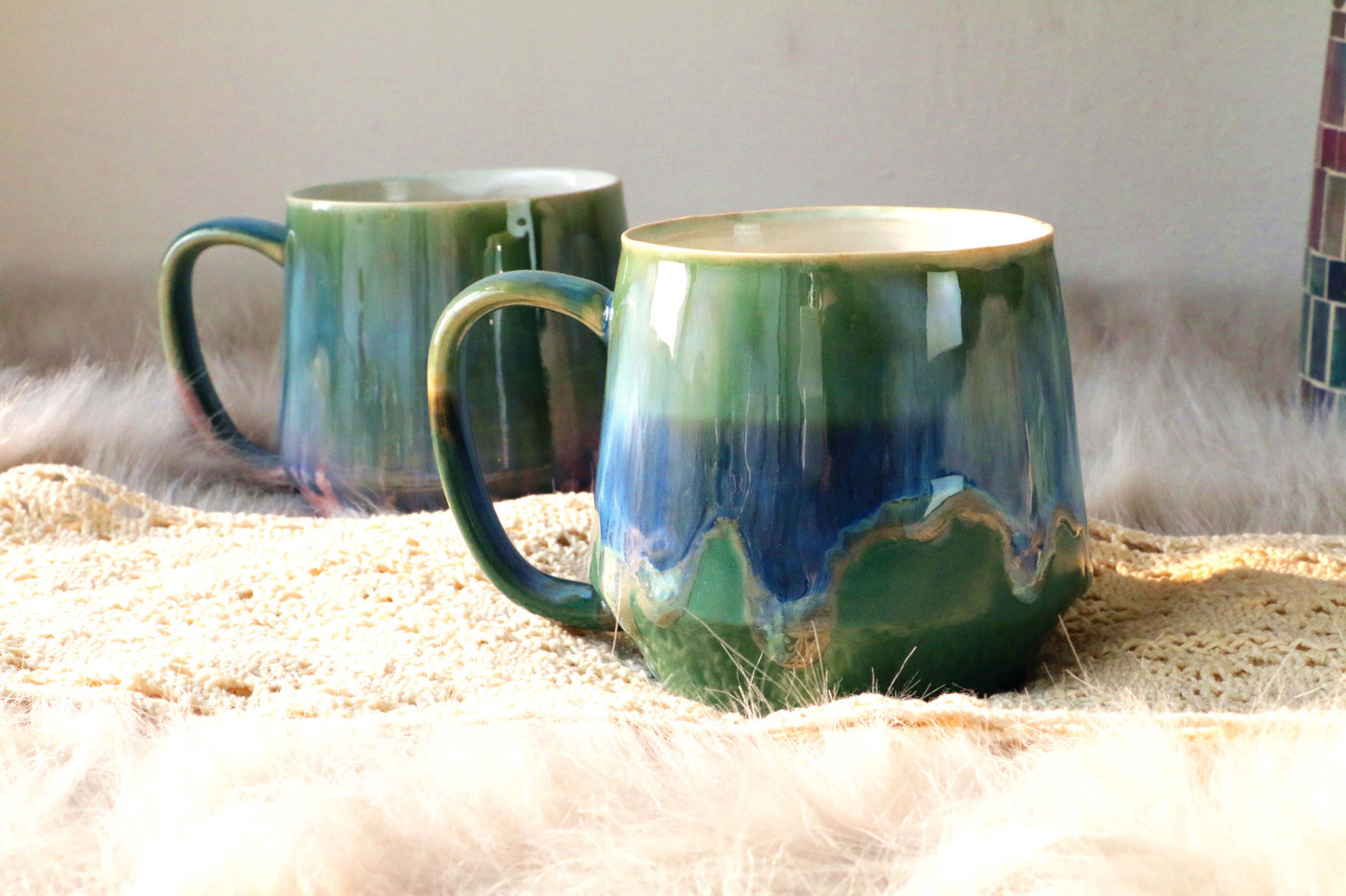 Colorful Ceramic Mug With Flowing Glaze, Personalized Handmade Pottery Mug