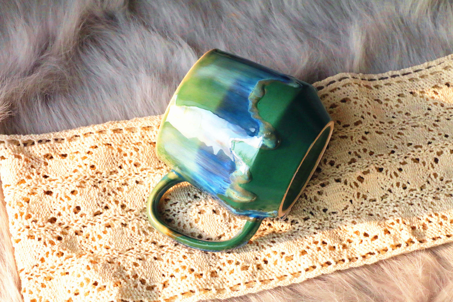 Colorful Ceramic Mug With Flowing Glaze, Personalized Handmade Pottery Mug