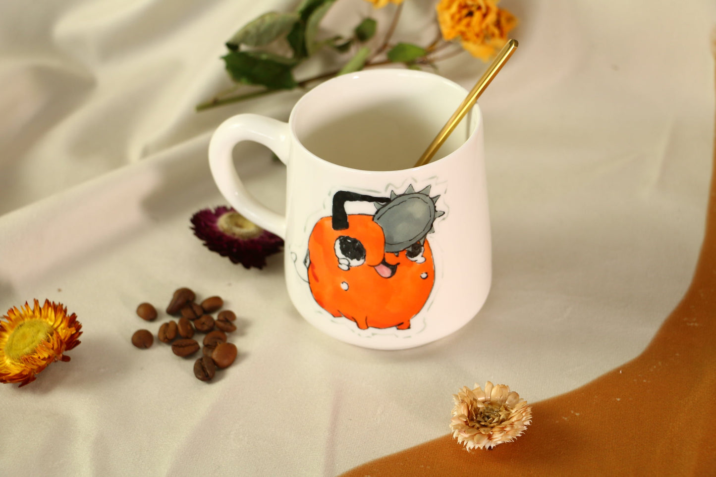 Chainsawman Pochita Handmade Ceramic Mug, Personalized Ceramic Cup for Anime Lovers