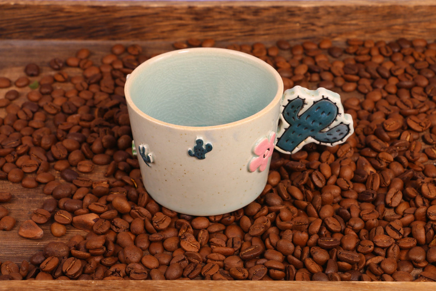 Handmade Cactus Ice Crack Glaze Ceramic Mugs for Housewarming Gifts