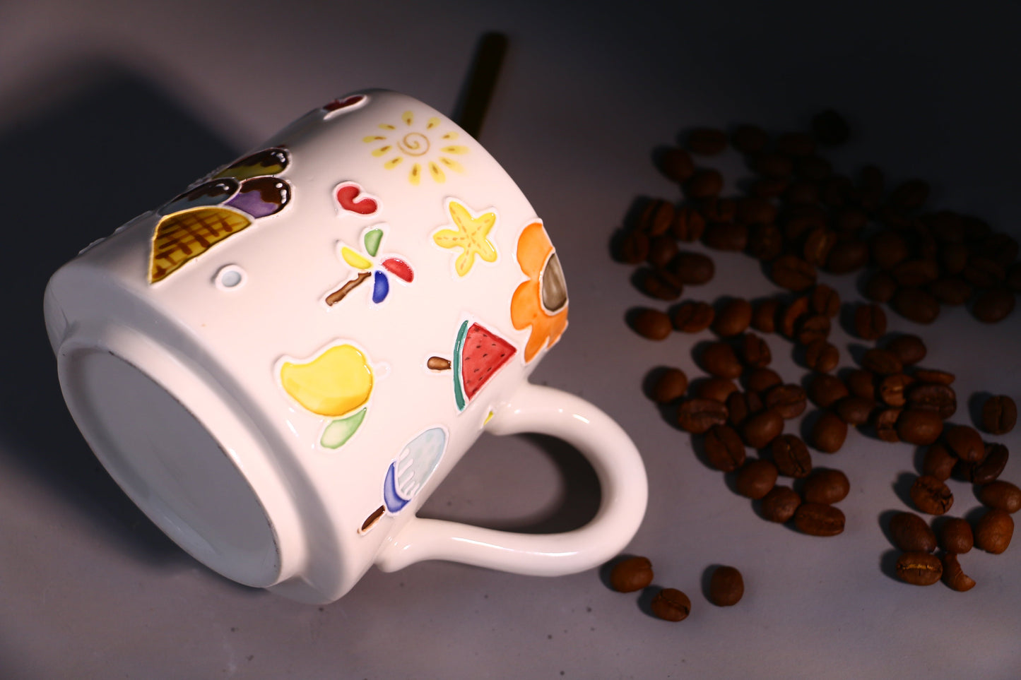 Ice Cream & Sun Umbrella Hand-Painted Ceramic Mugs, Personalized Pottery Mug for Gifts