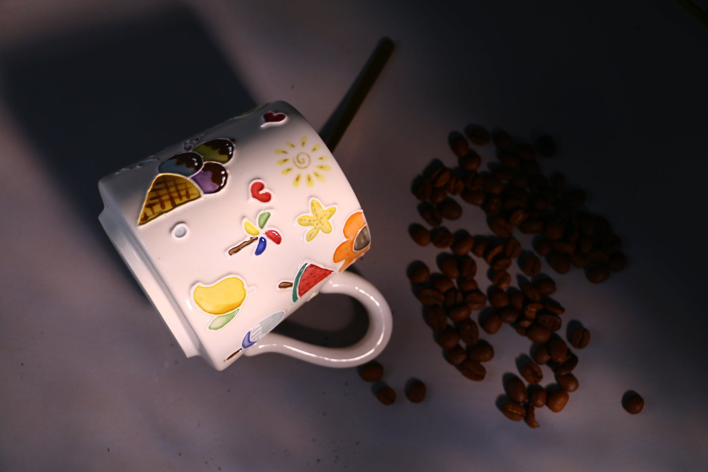 Ice Cream & Sun Umbrella Hand-Painted Ceramic Mugs, Personalized Pottery Mug for Gifts