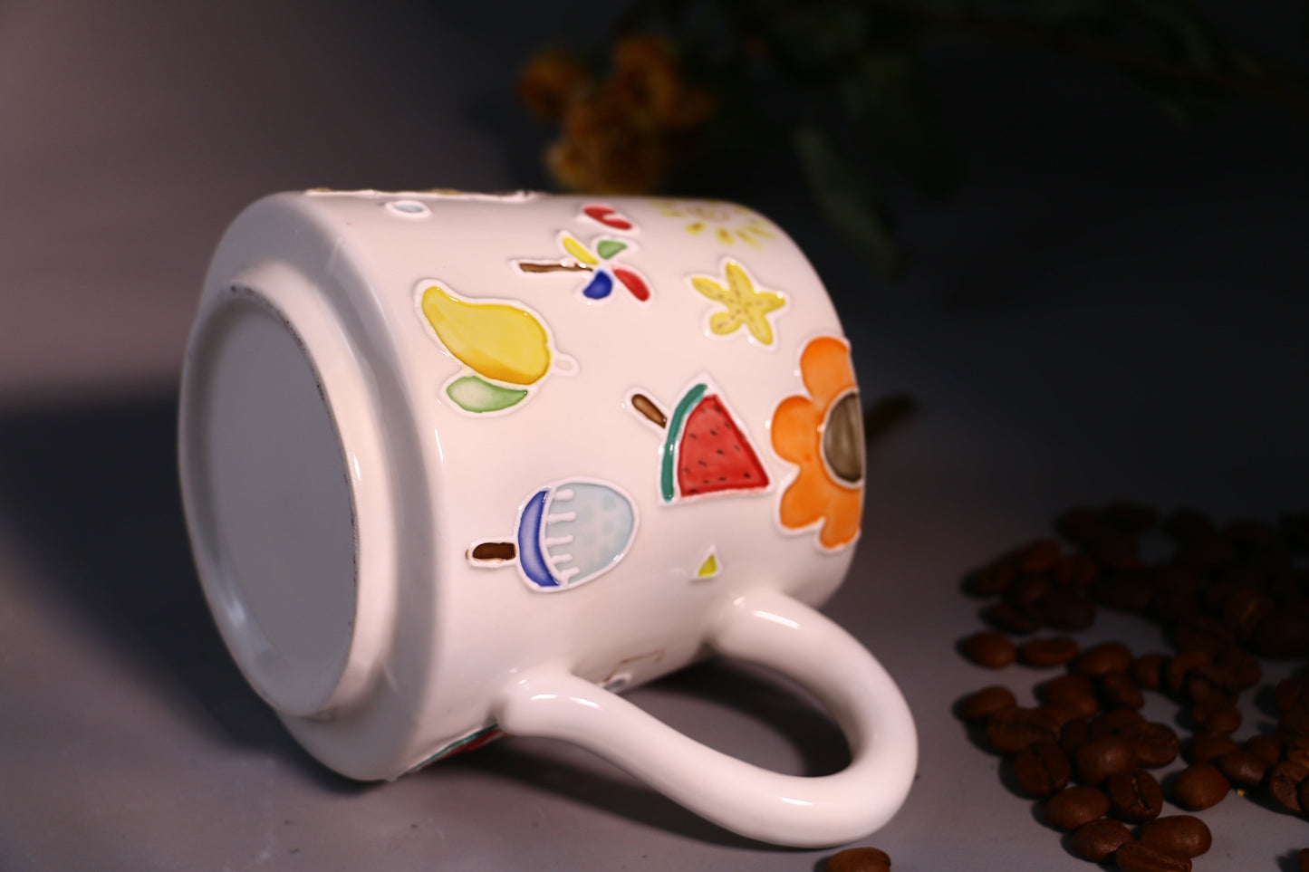 Ice Cream & Sun Umbrella Hand-Painted Ceramic Mugs, Personalized Pottery Mug for Gifts