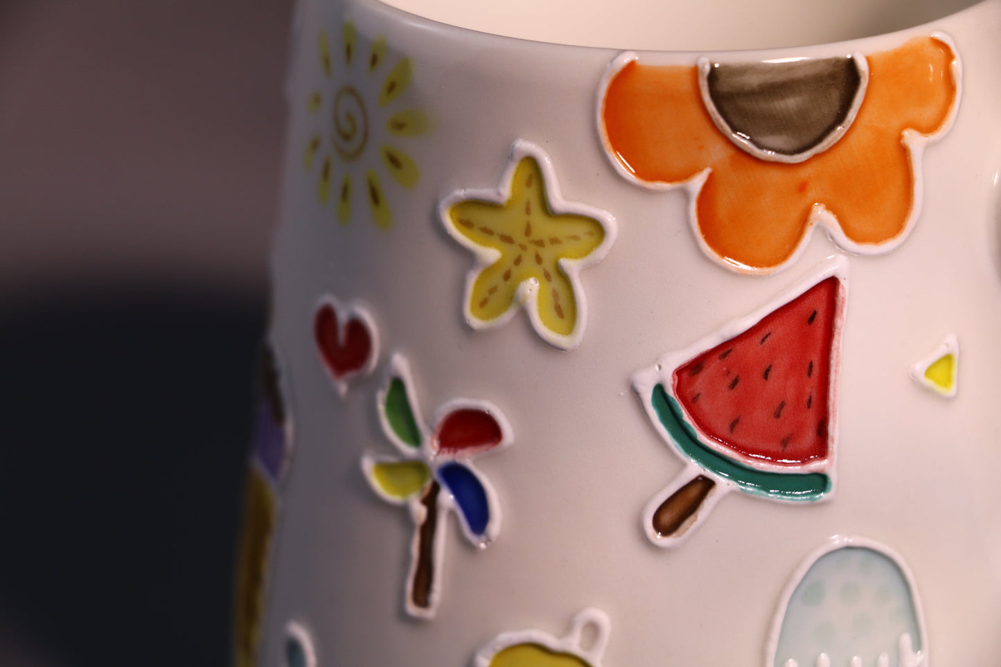 Ice Cream & Sun Umbrella Hand-Painted Ceramic Mugs, Personalized Pottery Mug for Gifts