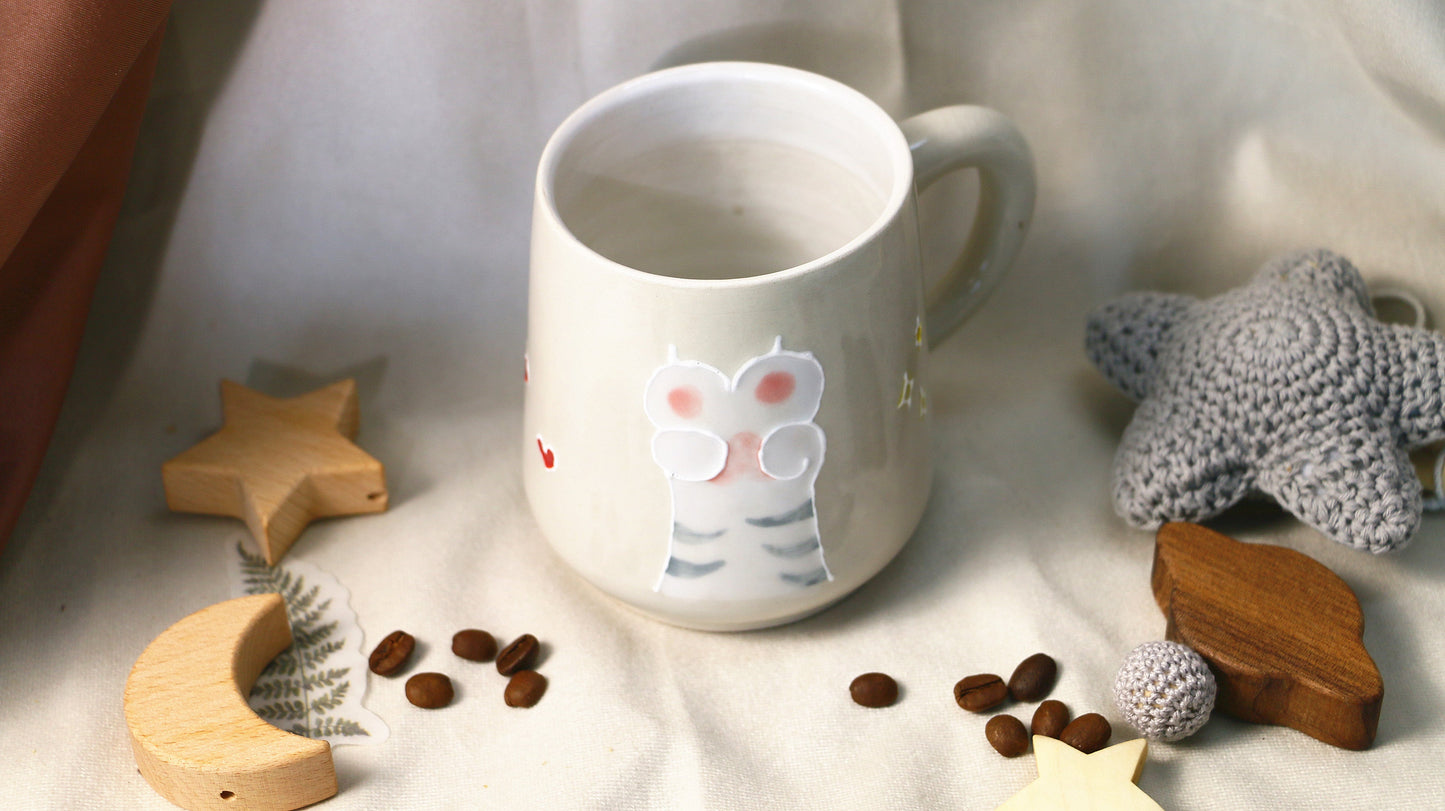 Cat Paw Ceramic Coffee Mug, Personalized Handmade Pottery Mug for Gifts