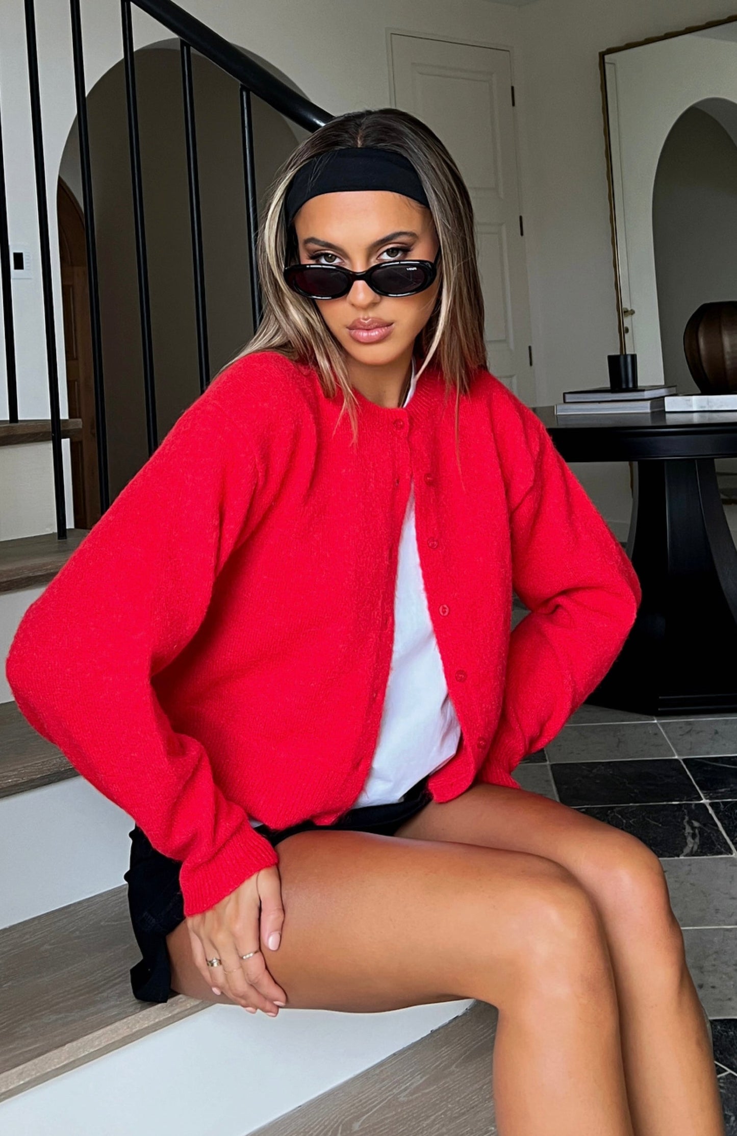 Warm Whispers Knit Cardigan Red