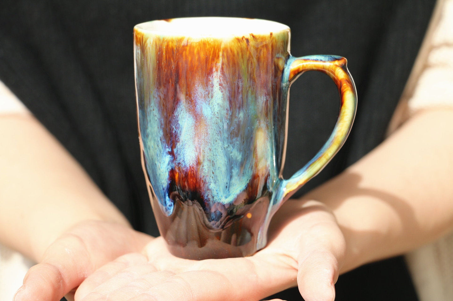 Handmade Psychedelic Green Ceramic Mug, Personalized Pottery Mug