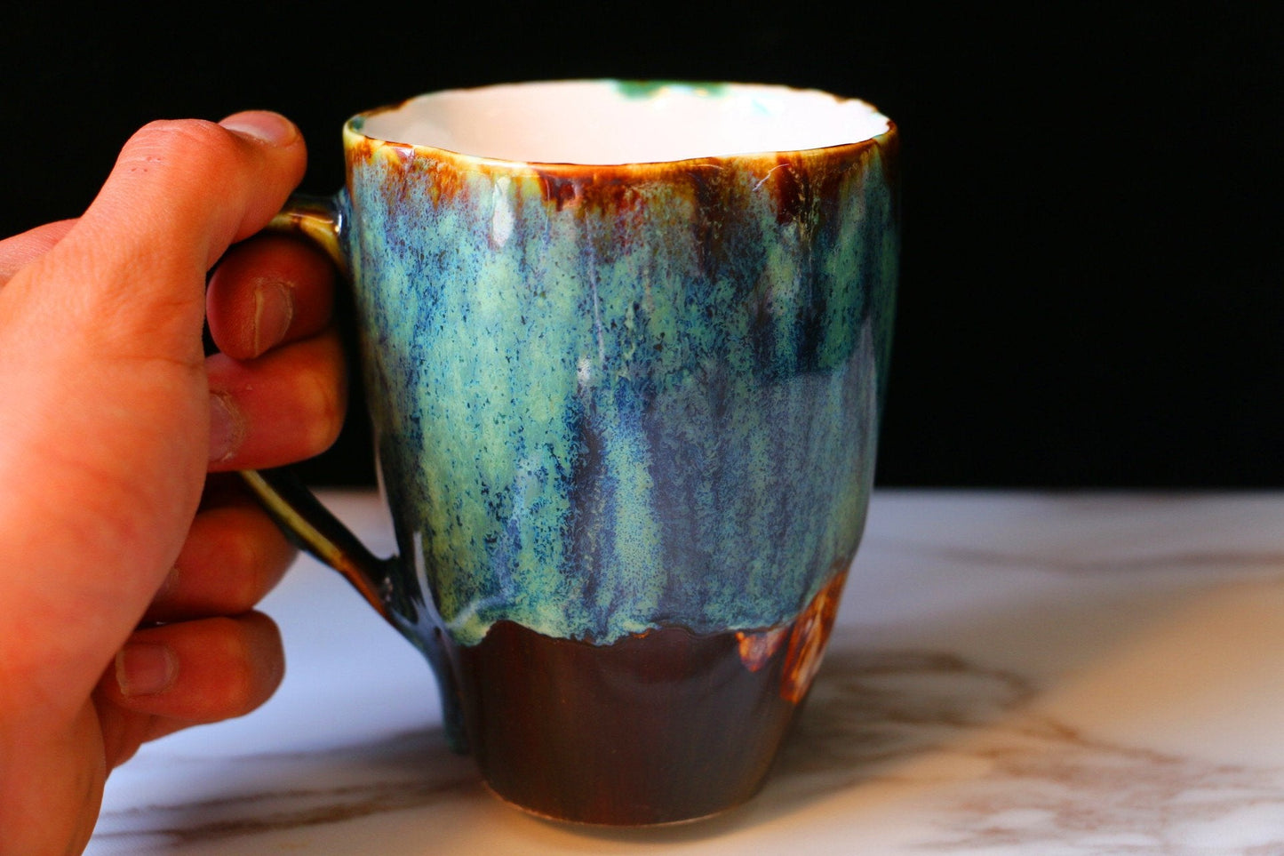 Handmade Psychedelic Green Ceramic Mug, Personalized Pottery Mug