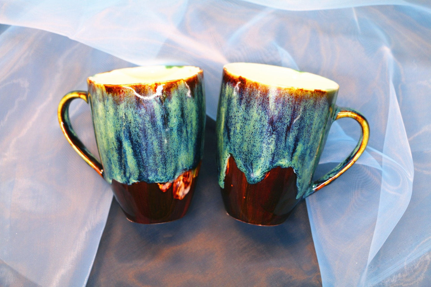 Handmade Psychedelic Green Ceramic Mug, Personalized Pottery Mug