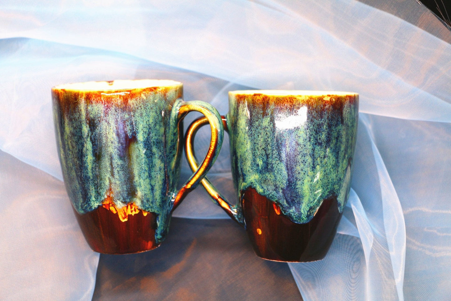 Handmade Psychedelic Green Ceramic Mug, Personalized Pottery Mug