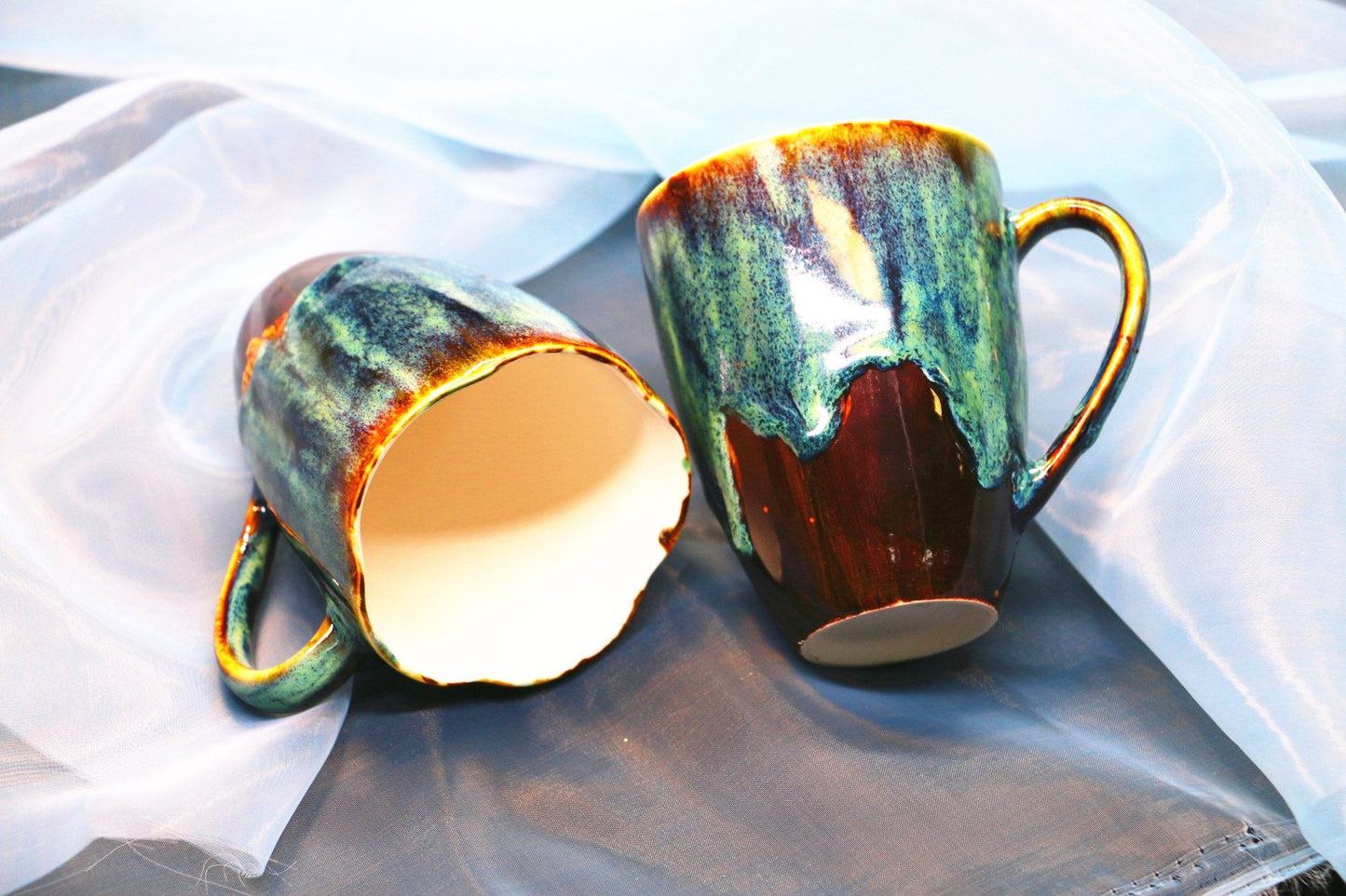 Handmade Psychedelic Green Ceramic Mug, Personalized Pottery Mug
