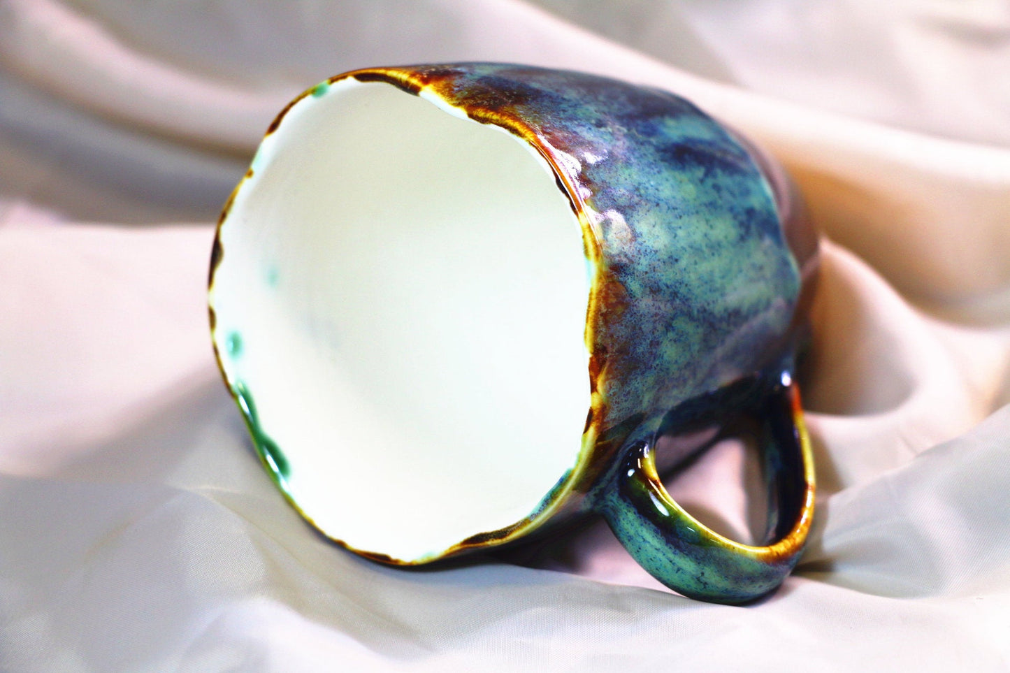 Handmade Psychedelic Green Ceramic Mug, Personalized Pottery Mug